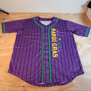 Mardi Gras Baseball Jersey Medium Purple Green Striped Let The Good Times Roll